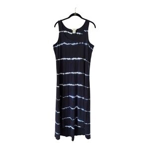 Kate Hill Coastal Navy Blue White Dye Striped Sleeveless Sundress Size L Casual